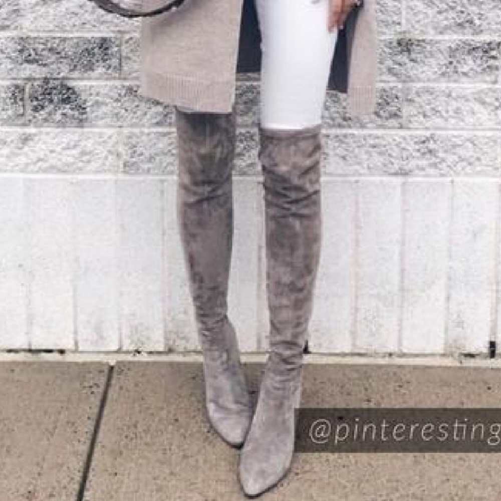 ‘Carina’ Over the knee taupe suede leather boots